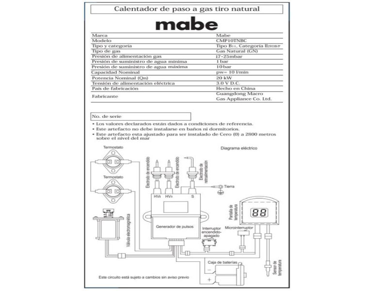 Calentador de paso Mabe 10 lt tiro natural gas natural - Armogas